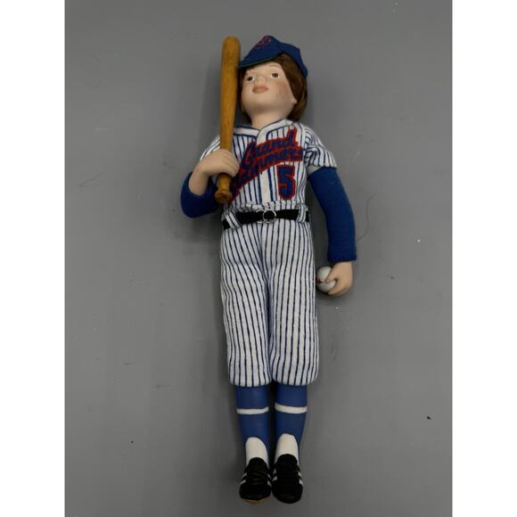 Vintage Baseball Player Doll Grand Slammers #5 Porcelain Figure w Bat Ball Hat - Picture 1 of 5